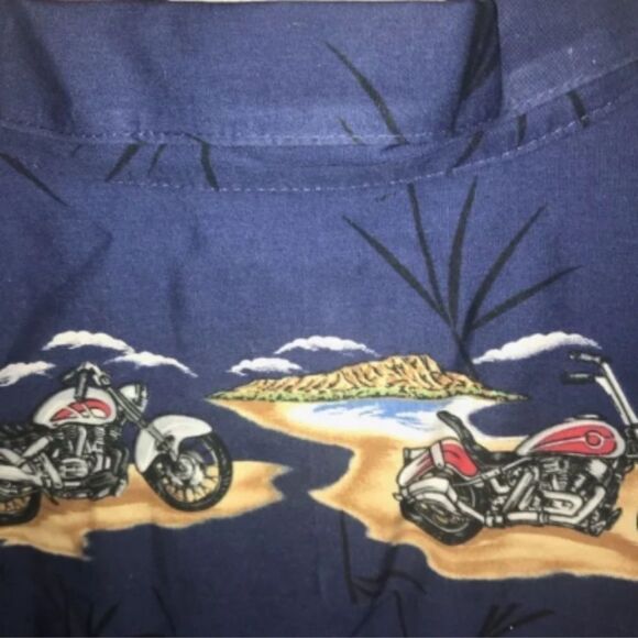 Men's Ky's Hawaiian Surfer Motorcycle Short Sleeve Button Down Shirt - Picture 7 of 12